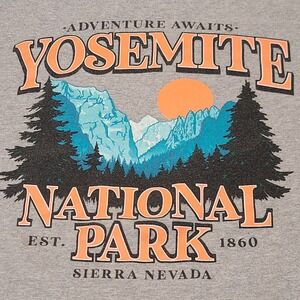 DOM Yosemite National Park T-Shirt Mens 2XL Gray Adventure Awaits Sierra Nevada